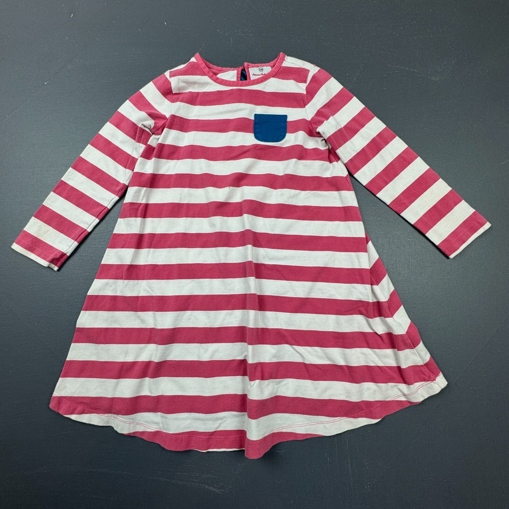 Hanna Andersson Girls 10 Pink White Striped Long Sleeve Soft Cotton Casual Dress